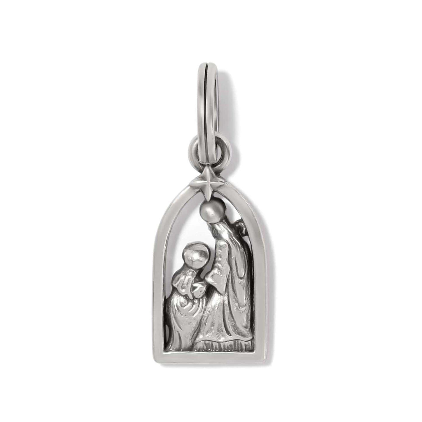 Brighton arched charm with nativity scene featuring Mary, Joseph, and star in two-tone finish on a white background
