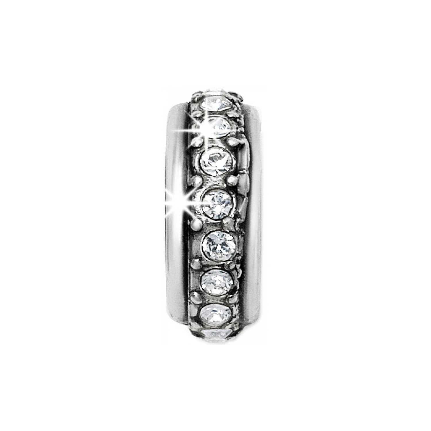 Brighton spacer charm with row of crystal accents and silver-plated finish on a white background