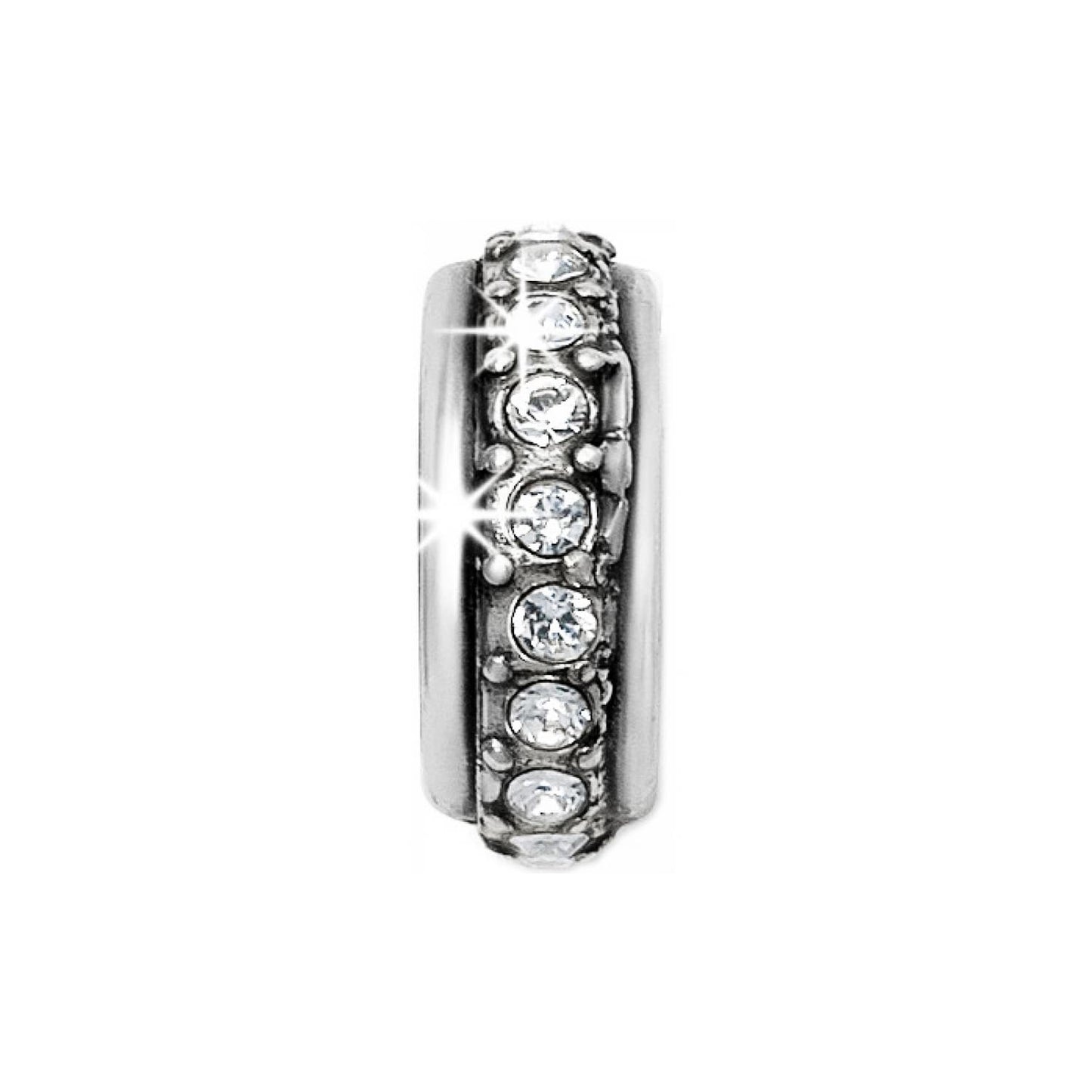 Brighton spacer charm with row of crystal accents and silver-plated finish on a white background