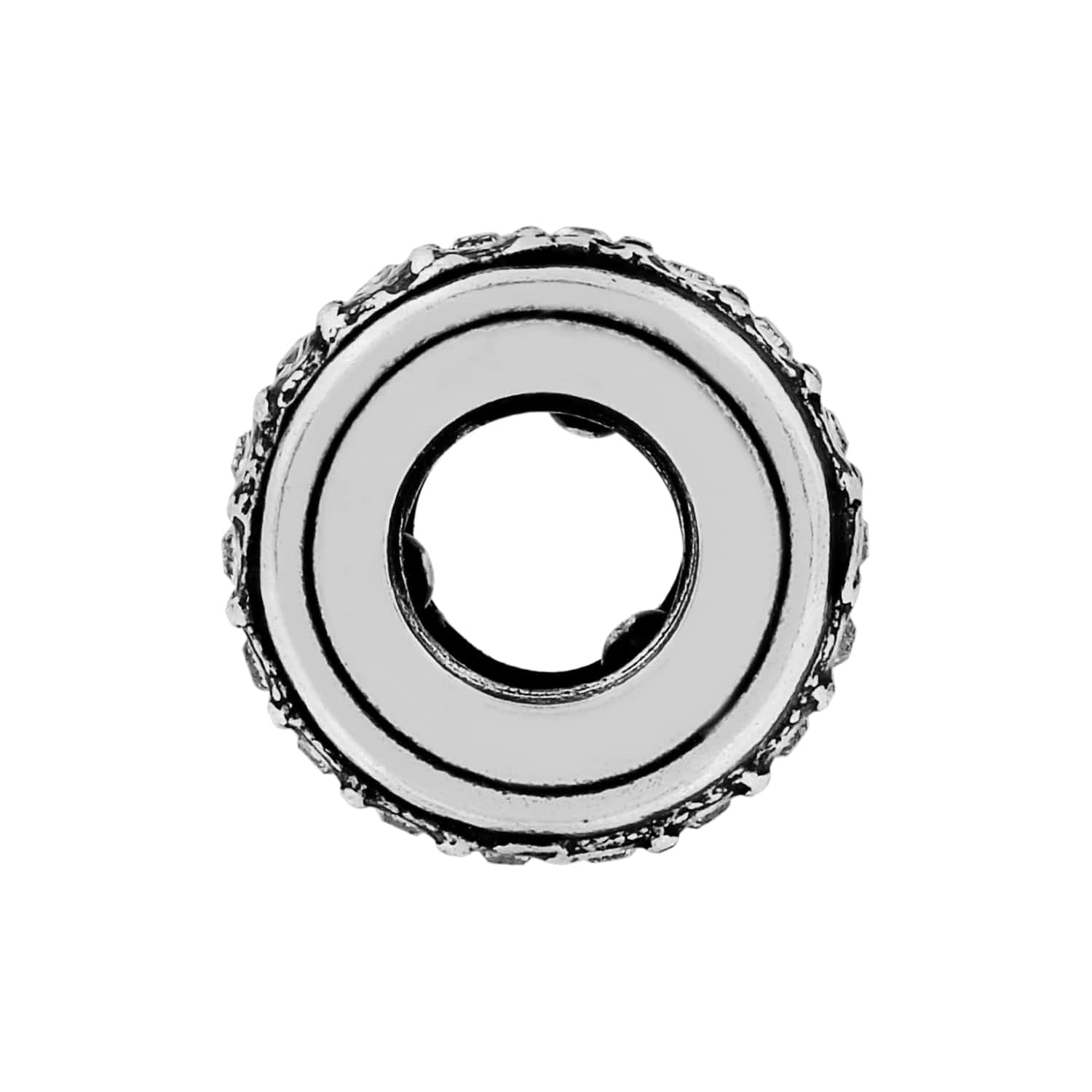 Brighton charm shown from the side with silver-plated textured edges and open center on a white background