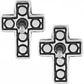 Brighton cross stud earrings with silver-plated finish and circular dot detailing on a white background