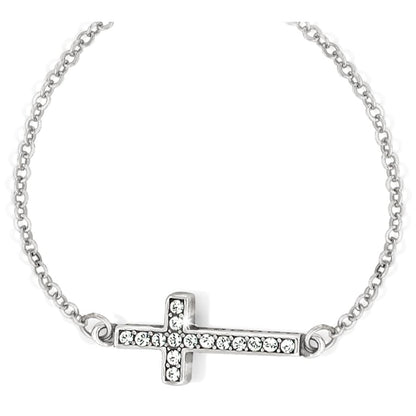 Brighton cross bracelet with silver-plated chain and crystal-set cross centerpiece on a white background