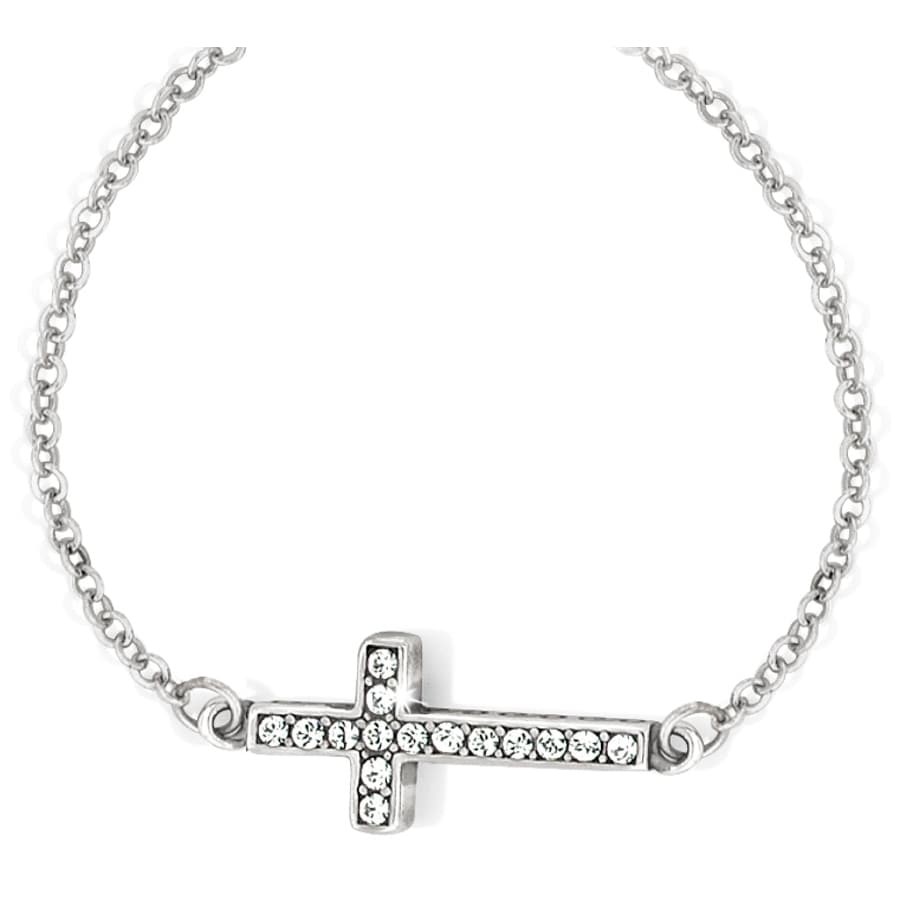 Brighton cross bracelet with silver-plated chain and crystal-set cross centerpiece on a white background