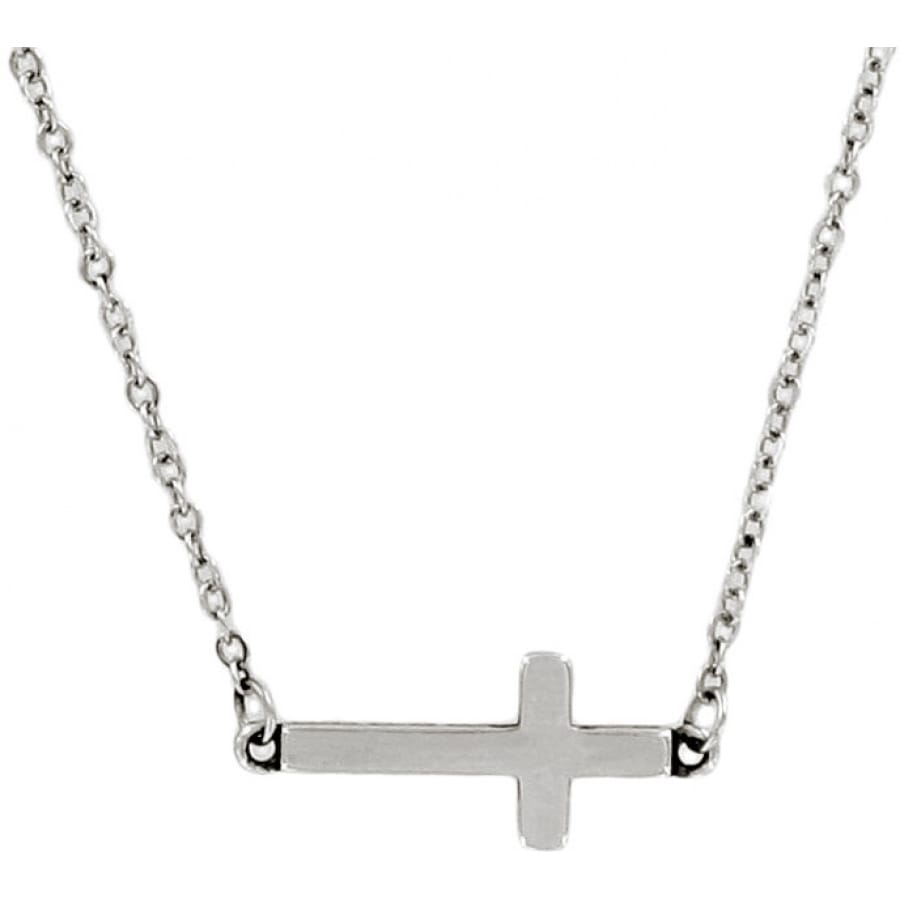 Brighton sideways cross pendant necklace with silver-plated finish on a delicate cable chain on a white background