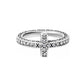 Brighton ring with silver-plated cross motif, crystal pavé band, and scrollwork detailing on a white background