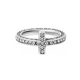 Brighton ring with silver-plated cross motif, crystal pavé band, and scrollwork detailing on a white background