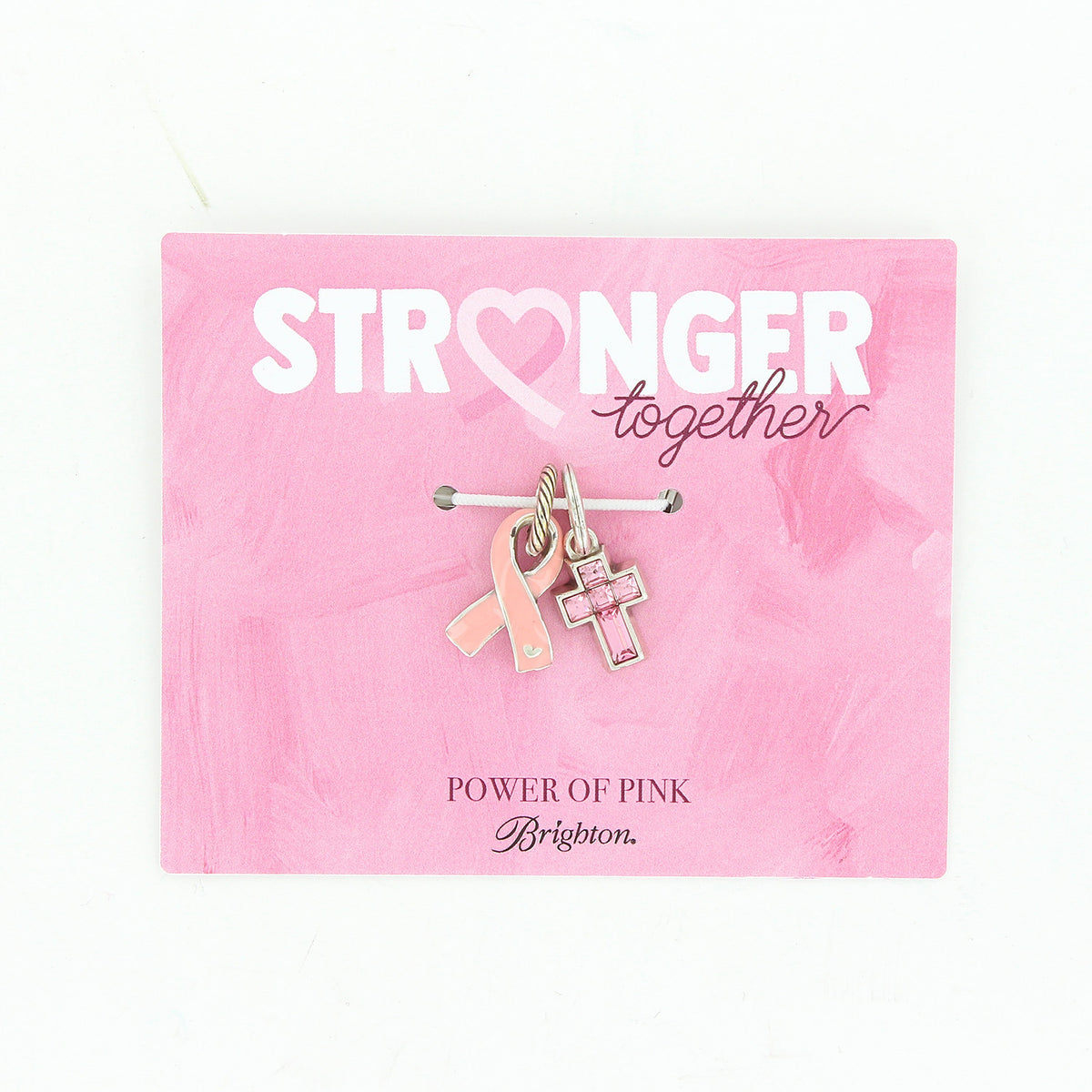 Stronger Pink Ribbon Charm Card silver-pink 1