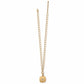 Brighton pendant necklace with brushed gold chain and square crystal-centered pendant on a white background