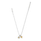 Brighton silver-plated charm necklace with crystal accent, silver sunflower charm, and gold heart charm on a white background