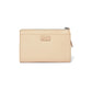 Brighton zip pouch in cream leather with small logo patch and leather zipper pull on a white background