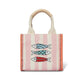 Brighton mini tote handbag with pink striped canvas, embroidered fish design, and cream fabric handles on a white background