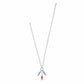 Brighton silver-plated chain necklace with three enamel fish charms in turquoise, blue, and red on a white background