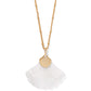 Brighton pendant necklace with gold-plated shell charm and mother-of-pearl fan drop on a white background