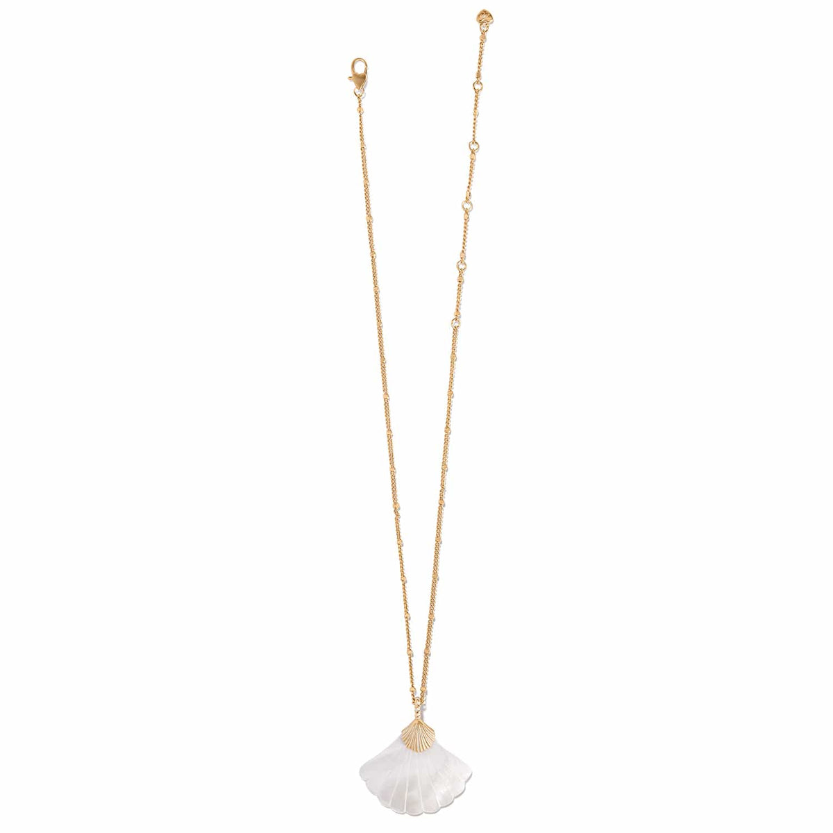 Brighton pendant necklace with gold-plated chain and white shell-shaped pendant with fluted gold accent on a white background