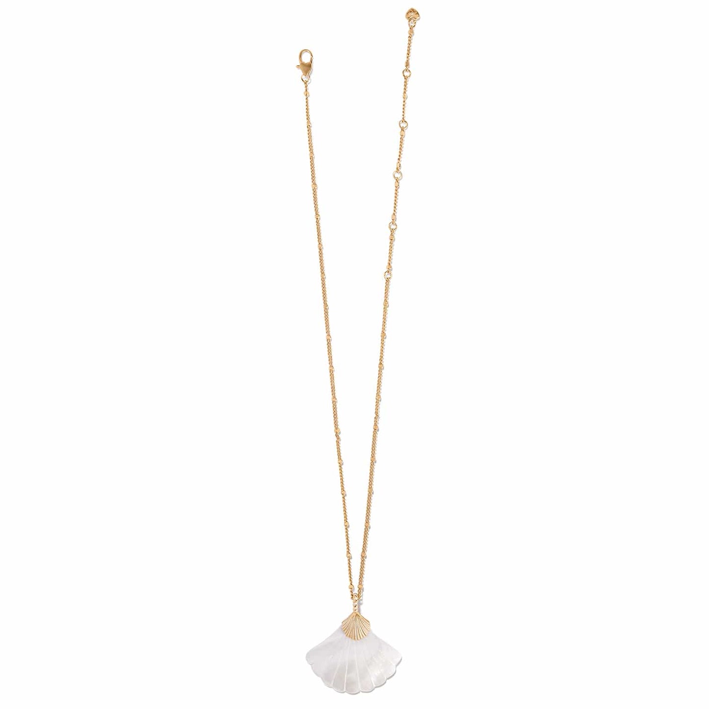 Brighton pendant necklace with gold-plated chain and white shell-shaped pendant with fluted gold accent on a white background