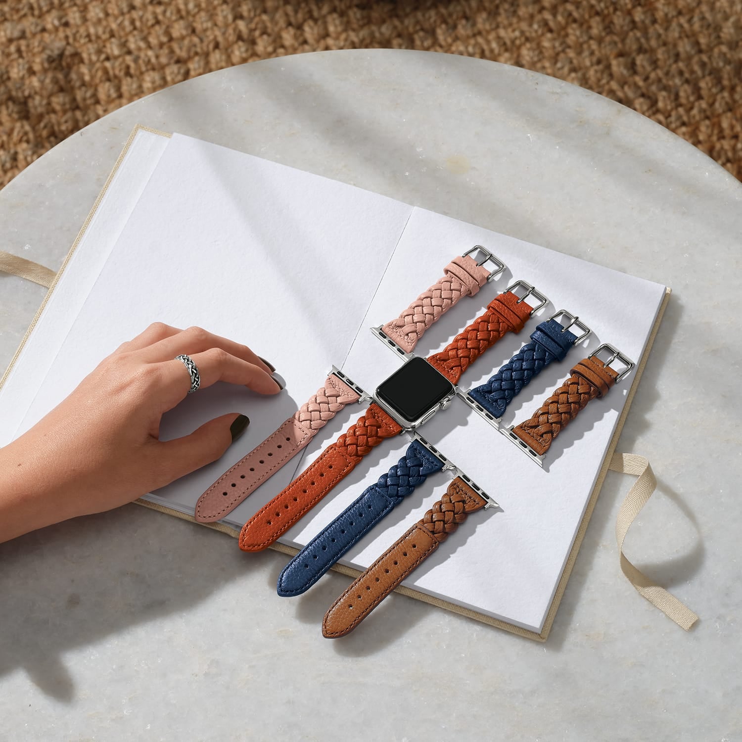 Sutton Braided Leather Watch Band pink-sand 24