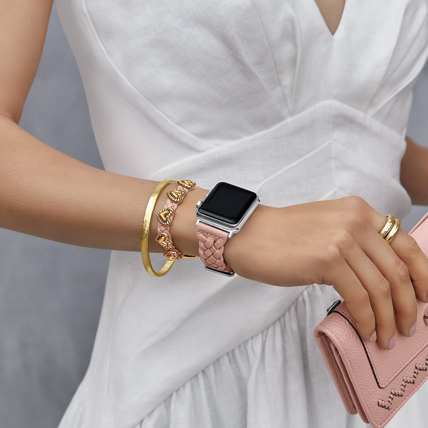 Sutton Braided Leather Watch Band pink-sand 25