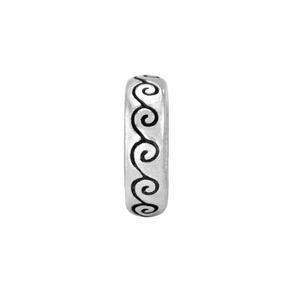 Brighton silver-plated spacer bead with engraved swirl pattern shown in side view on a white background
