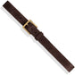 Brighton dark brown leather belt with rectangular gold-tone buckle and stitched edge detail on a white background