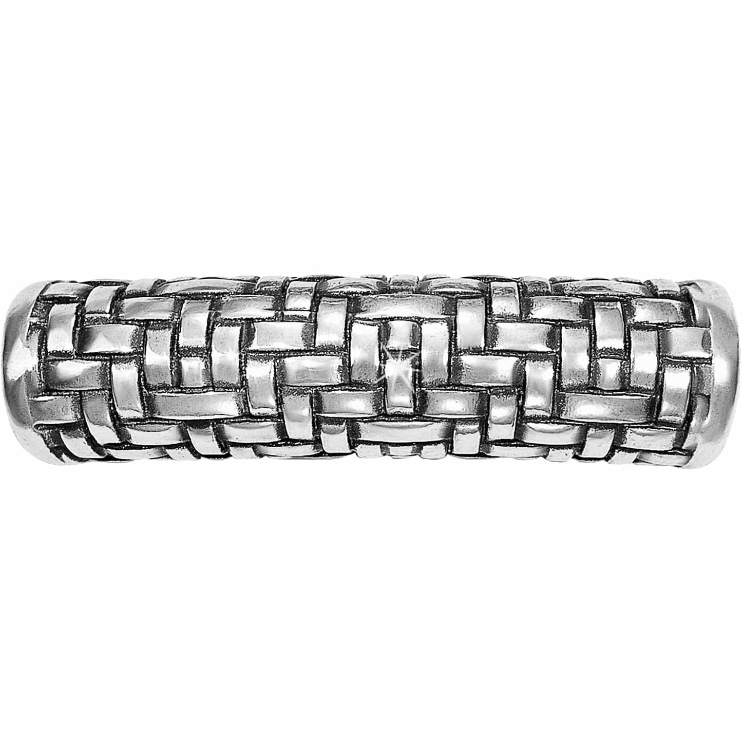 Brighton ring with silver-plated woven basket-weave texture across the wide band shown on a white background