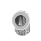 Brighton silver-plated bead shown from the end with hollow center and textured basketweave pattern on a white background