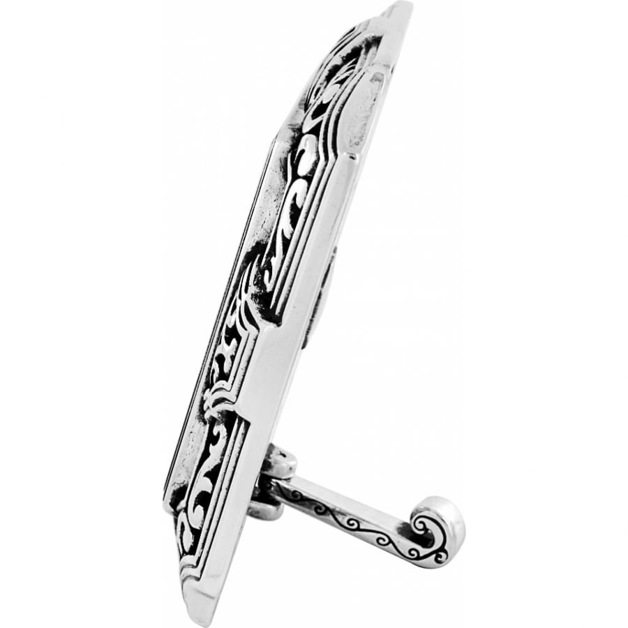 Brighton frame shown from the side with silver-plated scroll engraved edges and easel stand on a white background