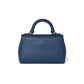 Brighton handbag shown from the back in blue pebbled leather with braided top handle on a white background