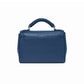 Brighton blue leather handbag shown from the back with pebbled texture and braided top handle on a white background