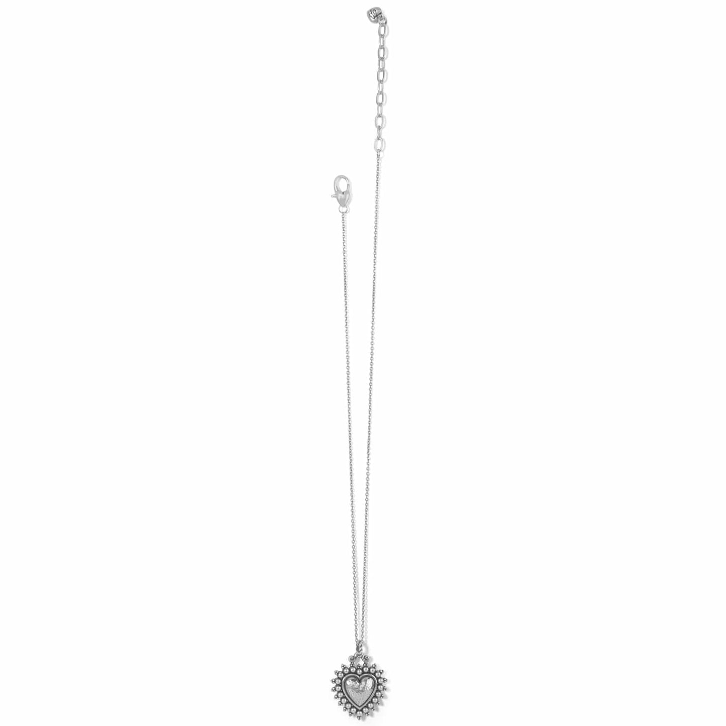 Brighton pendant necklace with silver-plated heart charm, beaded border, and lobster clasp on a white background