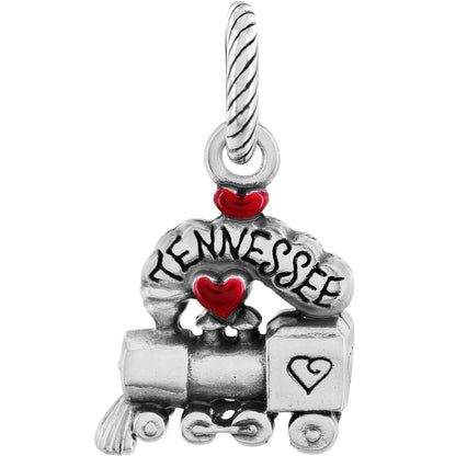 Brighton Tennessee train charm with red enamel hearts and silver-tone locomotive design on a white background