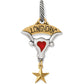 Brighton longhorn charm with two-tone finish, red enamel heart, and dangling gold star on a white background