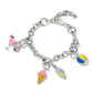 Brighton silver-plated charm bracelet with enamel ice cream, beach ball, martini, and floral charms on a white background