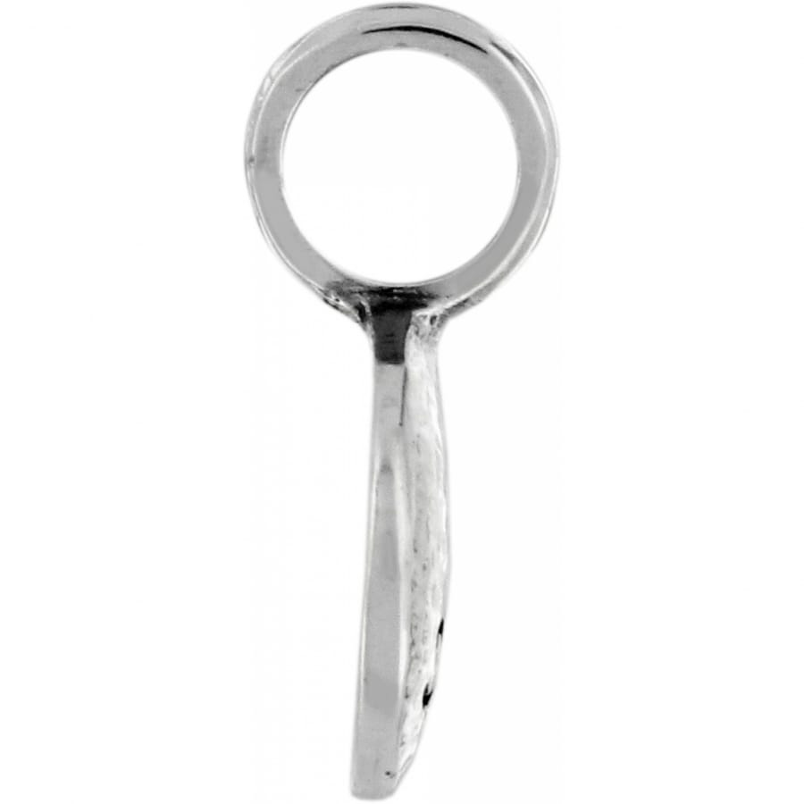 Brighton silver-plated charm shown from the side with large round loop and elongated body on a white background