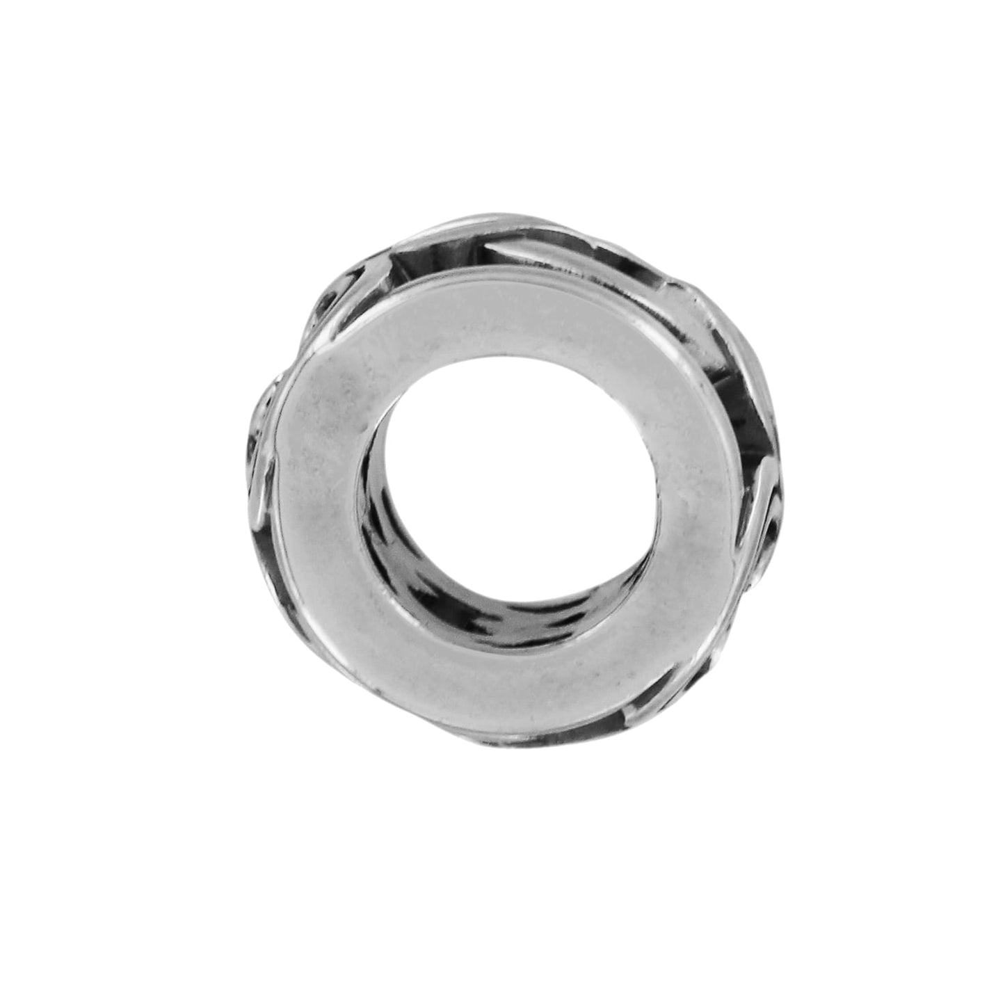 Brighton silver-plated ring shown from the side with polished band and decorative textured accents on a white background