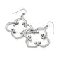 Brighton drop earrings with silver-plated quatrefoil scrollwork design and French hook wires on a white background