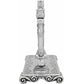 Brighton silver-plated candlestick holder with ornate scroll base and decorative engraved square platform on a white background