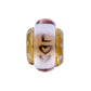 Brighton charm bead with pink glass center, brushed gold accents, and engraved love heart motif on a white background
