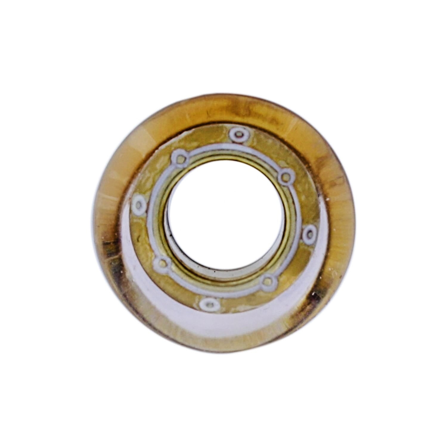 Brighton bead with brushed gold finish, circular shape, and decorative dotted inner ring on a white background