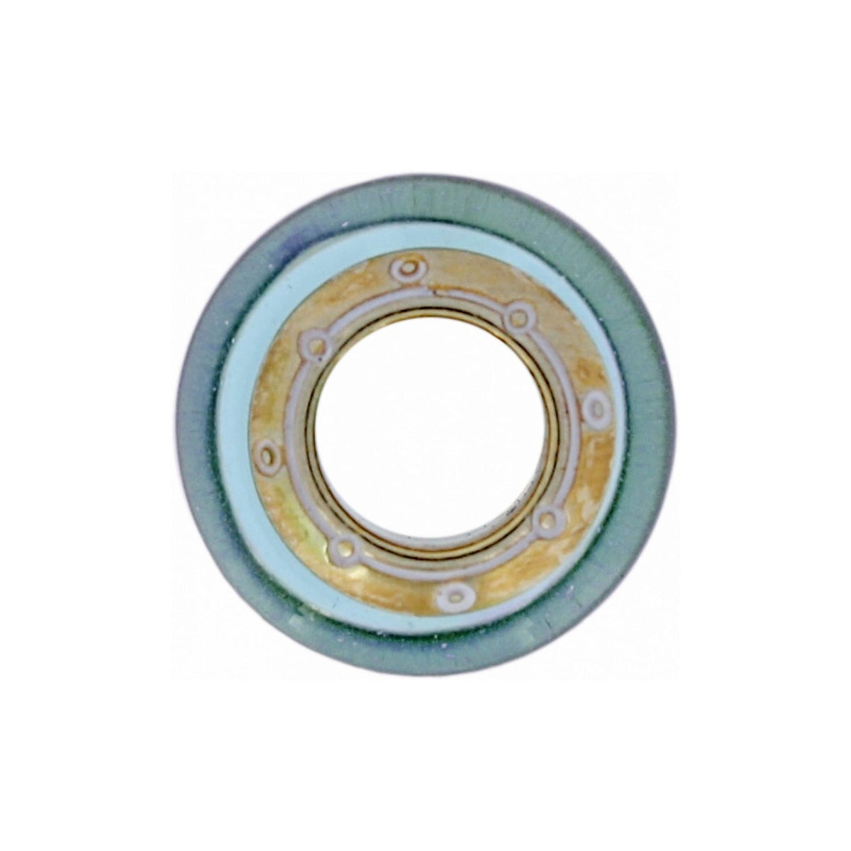 Brighton round component with brushed gold finish, green outer ring, and circular center opening on a white background