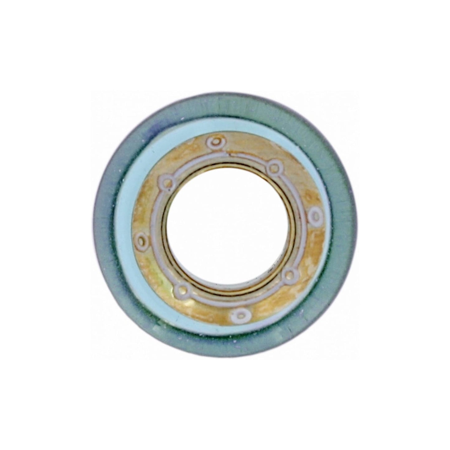 Brighton round component with brushed gold finish, green outer ring, and circular center opening on a white background