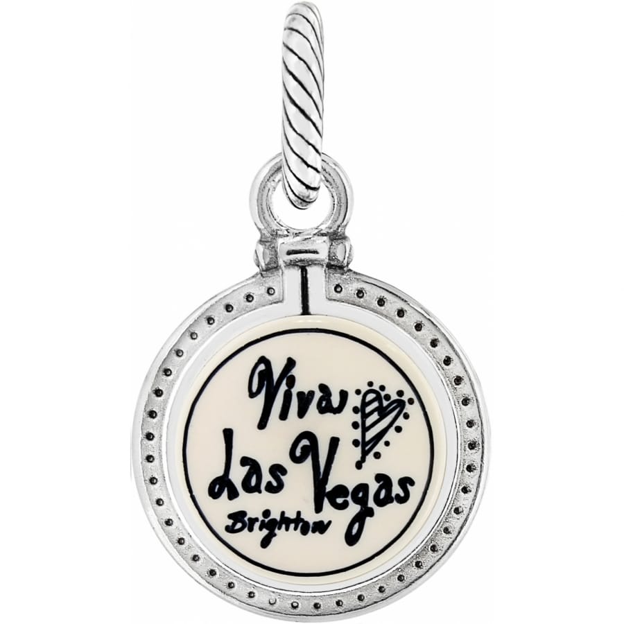 Brighton pendant charm with silver-plated rope bail and Viva Las Vegas handwritten script design on a white background