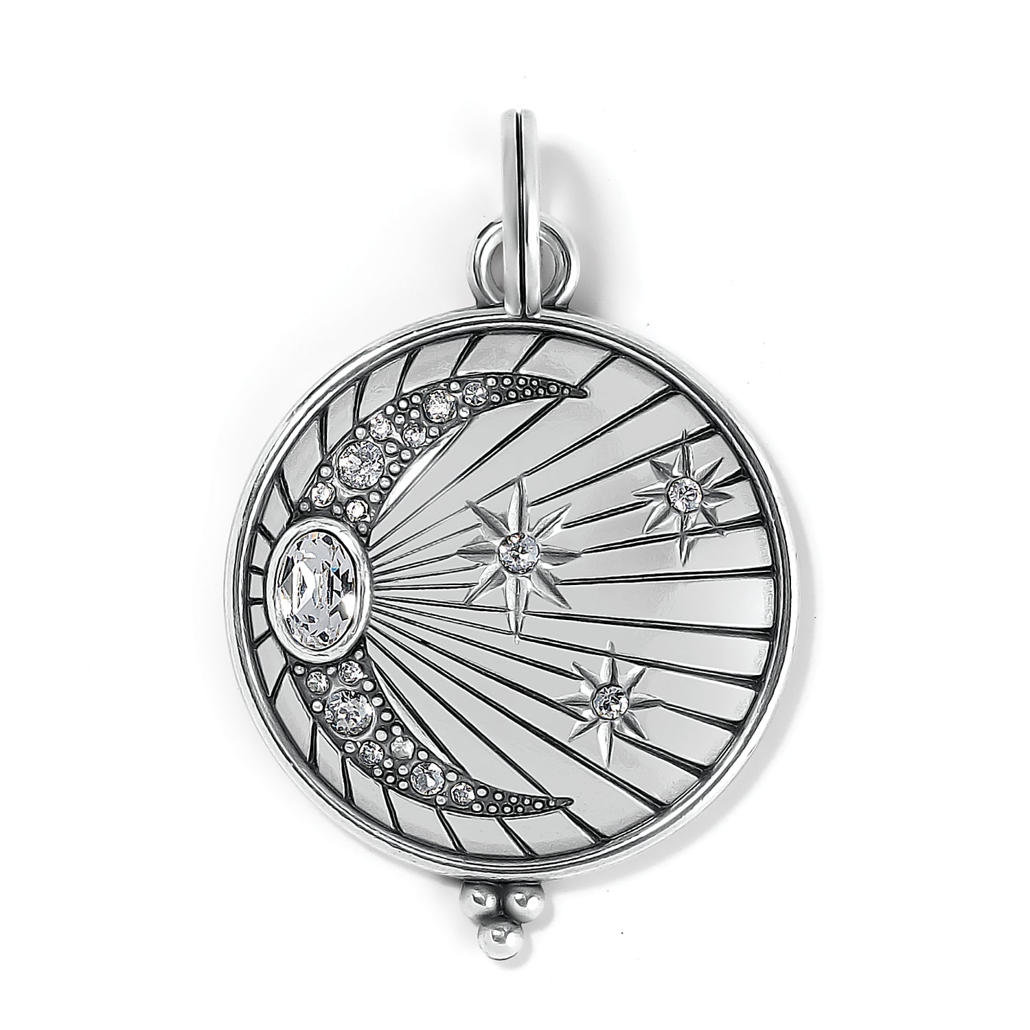 Brighton pendant charm with silver-plated crescent moon and star design featuring crystal accents on a white background