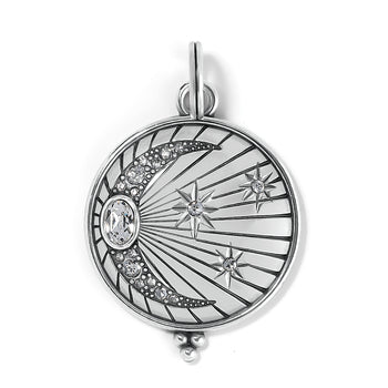 Brighton pendant charm with silver-plated crescent moon and star design featuring crystal accents on a white background