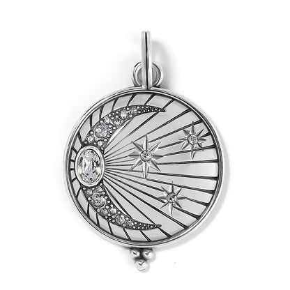 Brighton pendant charm with silver-plated crescent moon and star design featuring crystal accents on a white background