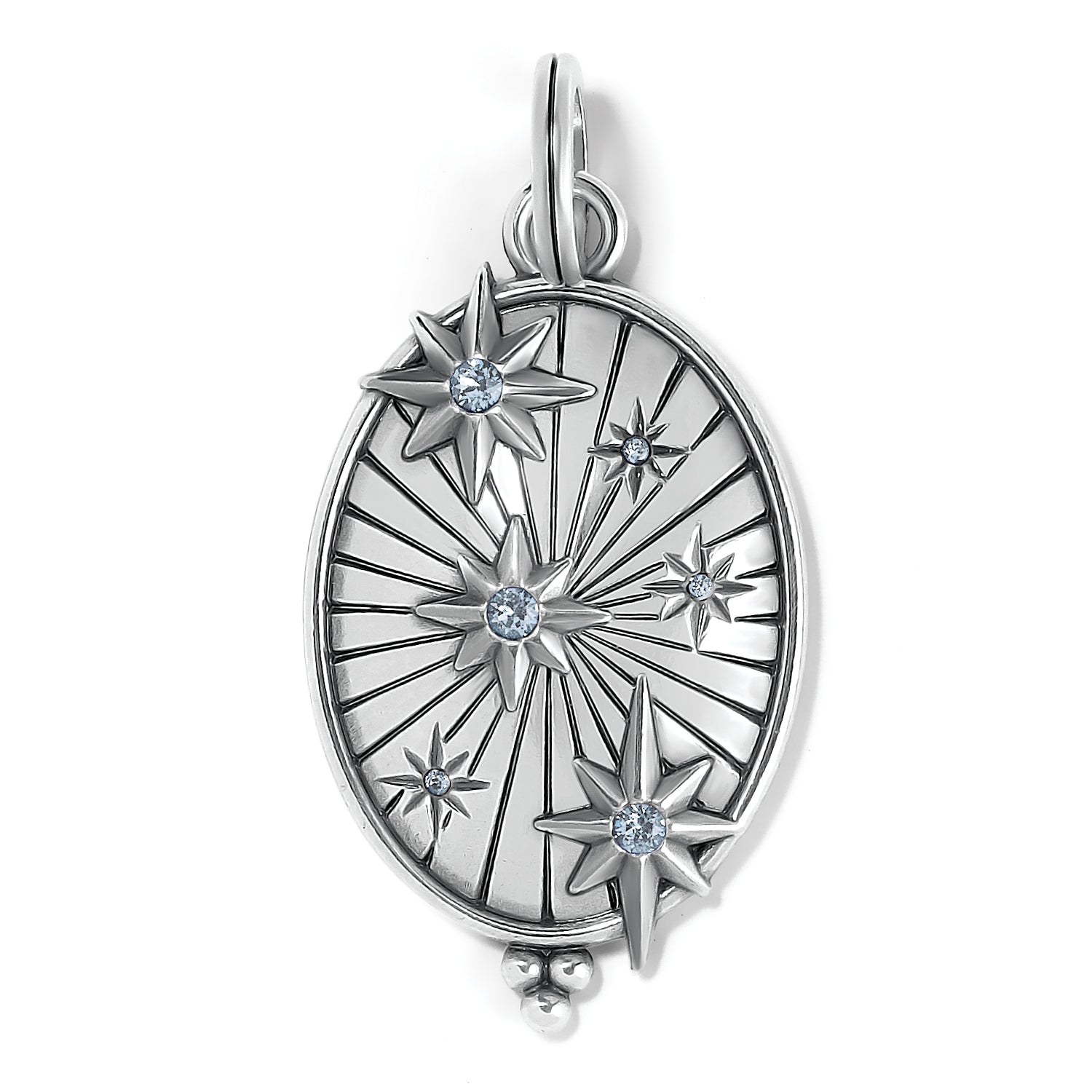 Brighton oval pendant charm with silver-plated star motifs and blue crystal accents on a white background