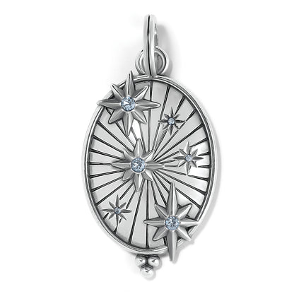 Brighton oval pendant charm with silver-plated star motifs and blue crystal accents on a white background