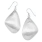 Brighton drop earrings with large hammered brushed silver-plated teardrop shapes and French wire hooks on a white background