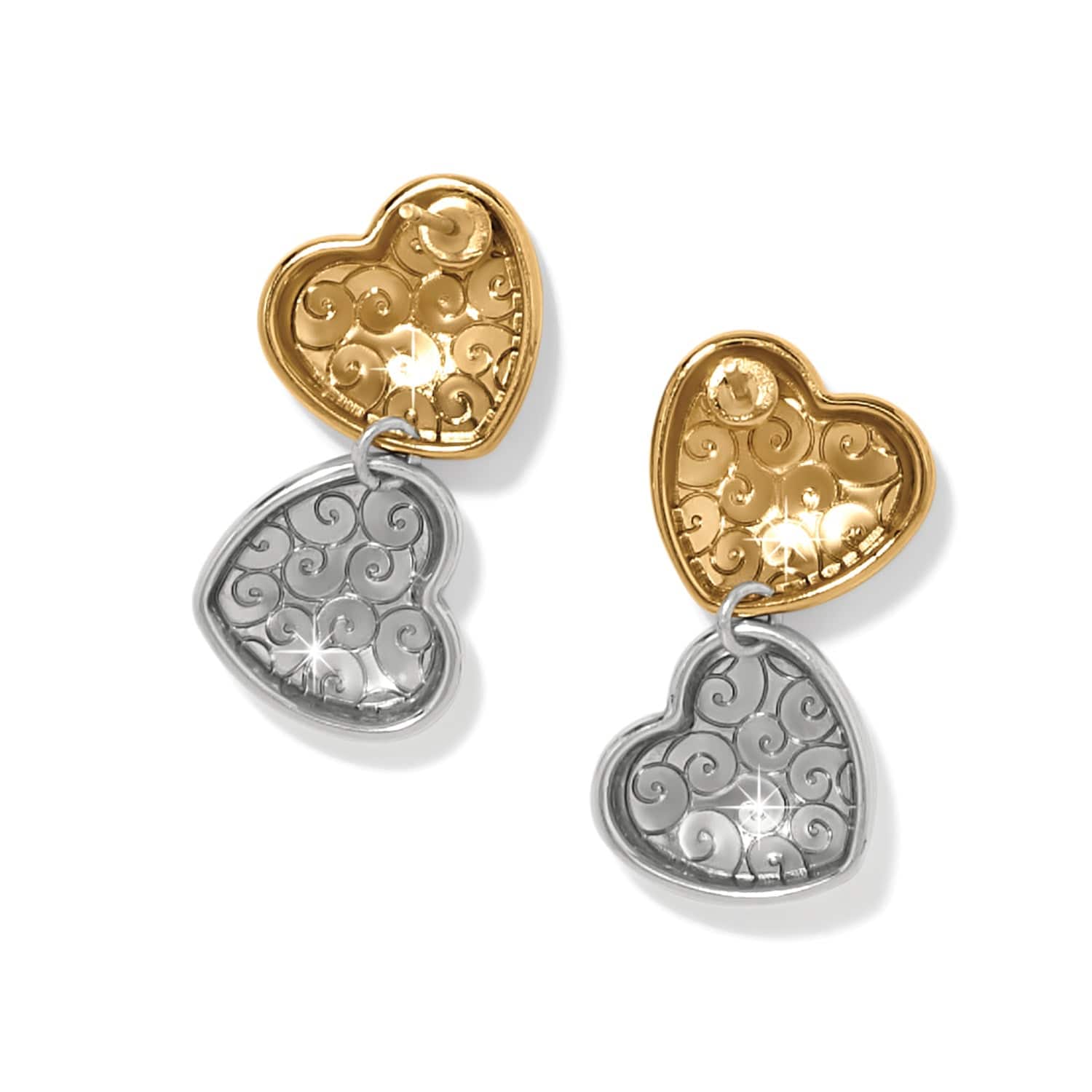 Trianon Heart Small Two Tone Post Drop Earrings silver-gold 2