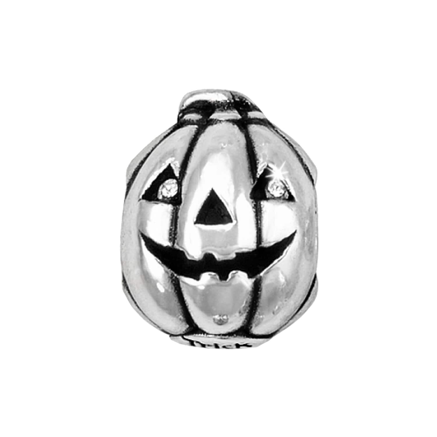 Brighton jack-o'-lantern pumpkin charm with silver-plated finish and crystal eye accents on a white background