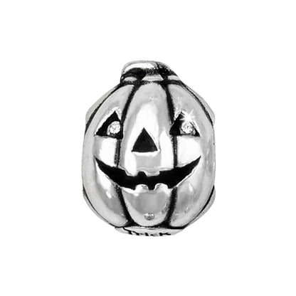 Brighton jack-o'-lantern pumpkin charm with silver-plated finish and crystal eye accents on a white background